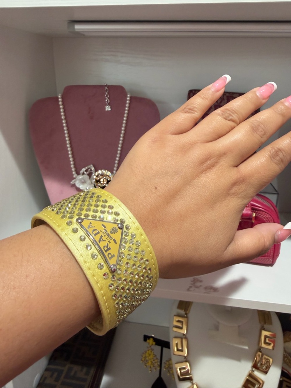 💛Prada Yellow Crystal Cuff with Logo Plaque✨ - Picture 5 of 8